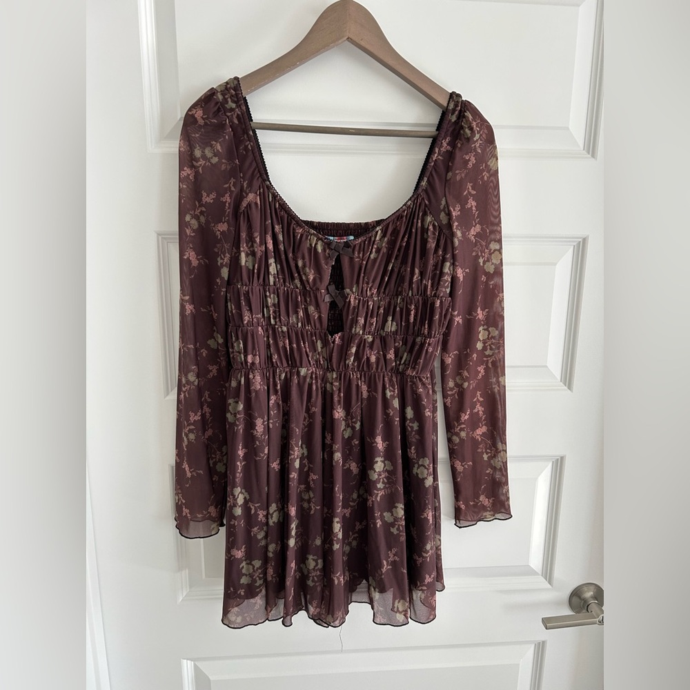 Urban Outfitters Diana Floral Cut Out Romper Brown Green Size L - Picture 2 of 16